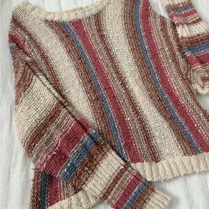 Billabong Women's Sweater in Cream, Pink, and Blue Stripes